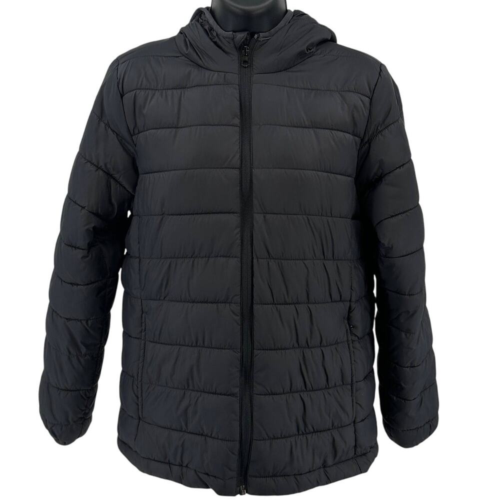 Xersion Puffer Jacket Youth SZ L(14/16) Black Hooded Zip Up Softshell Outerwear